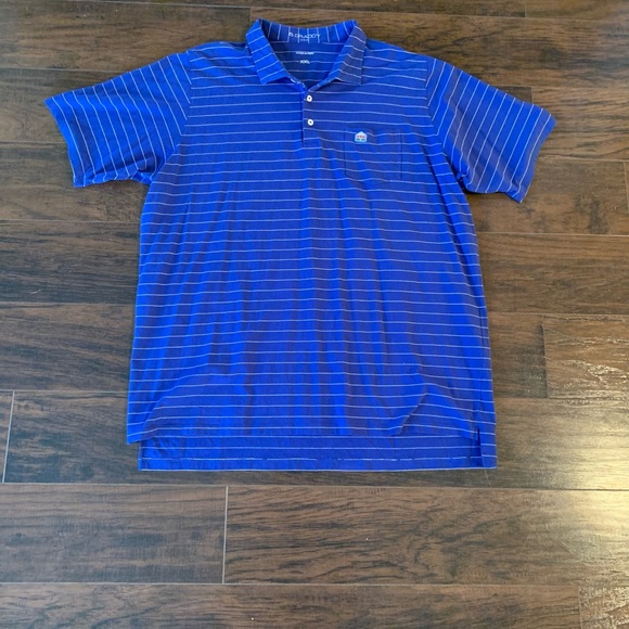 B Draddy Polo Golf Striped Short Sleeve Blue White Stretch Pima  Men's Size XXL - Picture 2 of 3